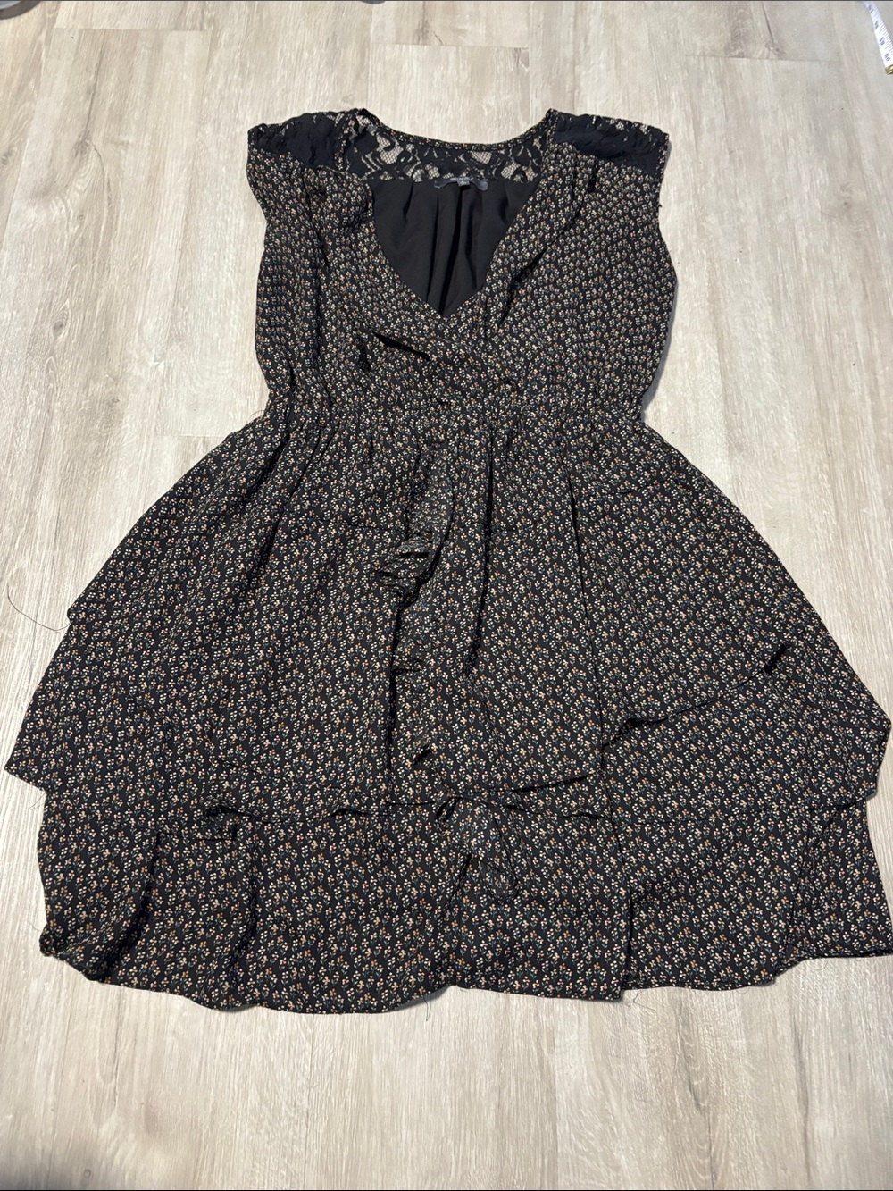 Miss Me Black Floral Lace-Yoke Sleeveless Dress